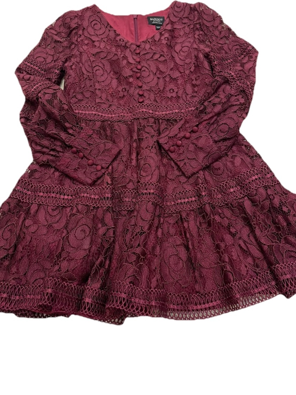 Girls' Plum Lace Tiered Party Dress